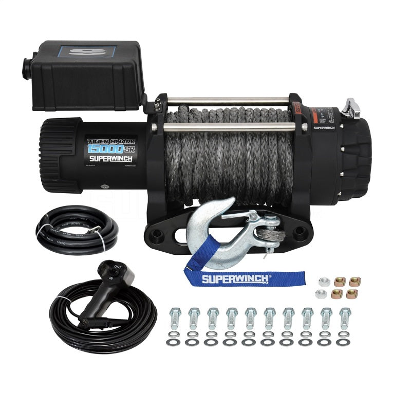 Superwinch 15000 LBS 12V DC 15/32in x 78ft Synthetic Rope Tiger Shark 15000SR Winch