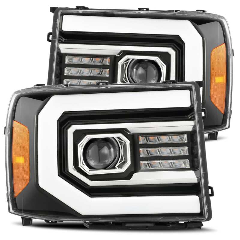 AlphaRex 07-13 GMC Sierra 1500 (No Clsc) LUXX-Series LED Proj HL Jet Blk w/Actv Lgt & Seq.Sig / DRL