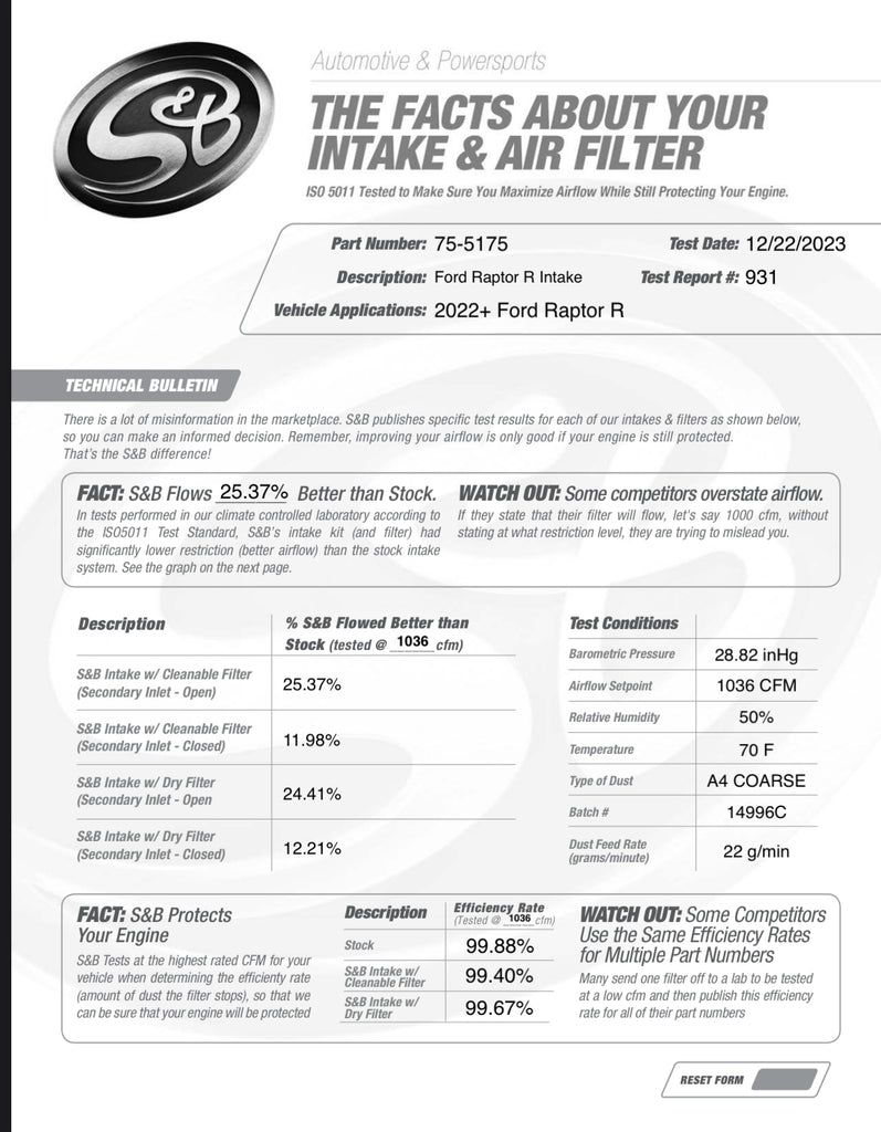 S&B 2023-2024 Raptor R V8 5.2L Cold Air Intake - 75-5175