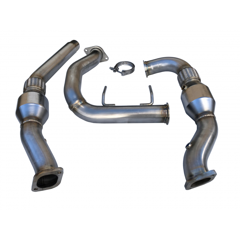 SPD 2017 - 2020 Ford F150 Raptor 3.5L 304SS Catted Downpipes, with built-in Turbo Adapters