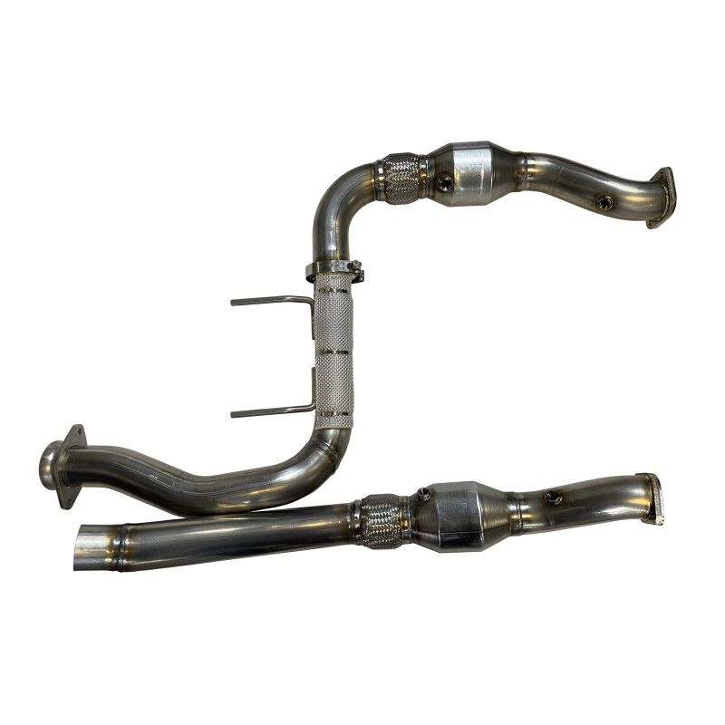 SPD 2017 - 2020 Ford F150 Raptor 3.5L 304SS Catted Downpipes, with built-in Turbo Adapters