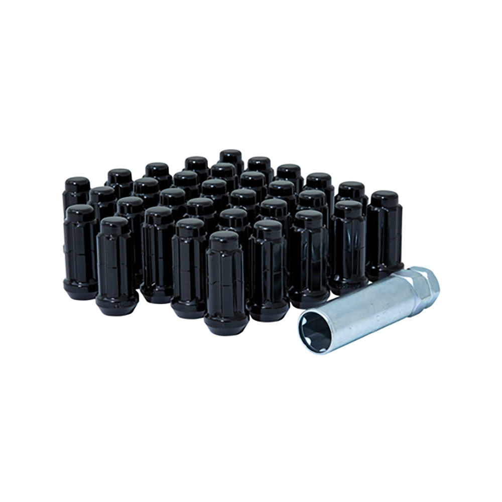 Gorilla Automotive Spline Duplex Lug Nuts - 13/16" & 7/8" Dual Hex Key - 14mm X 1.50 Thread Size - Black Finish - Set Of 32