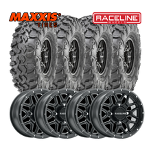 Load image into Gallery viewer, Raceline Krank 15&quot; Wheels Black W/ 35&quot; Carnivore Tires - Kawasaki KRX Package