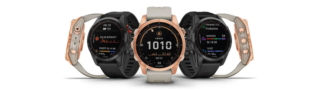 GARMIN fēnix® 7S – Solar Edition Rose Gold with Light Sand Band