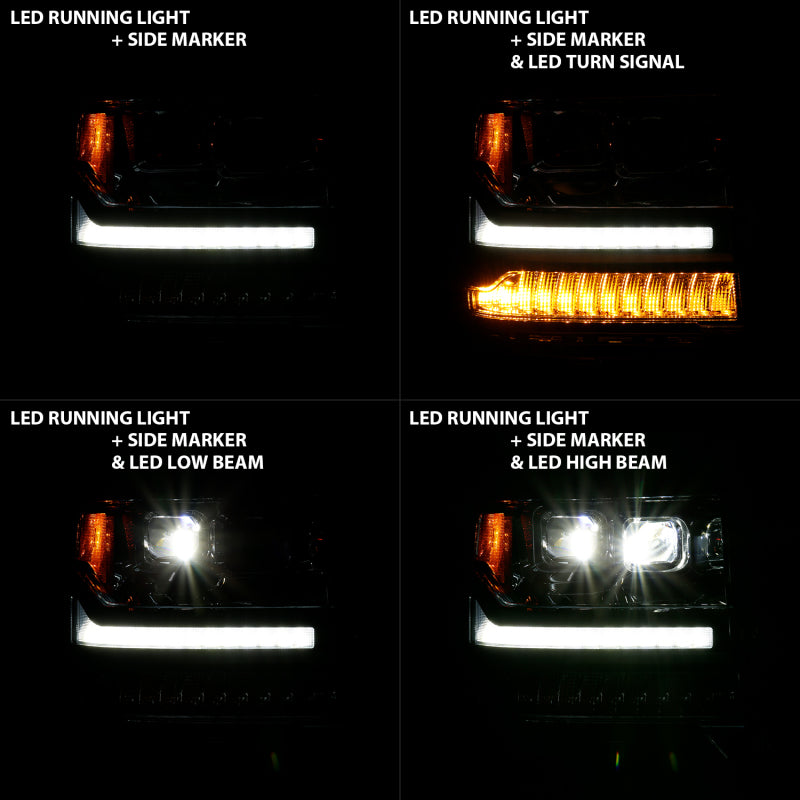 ANZO 16-18 Chevrolet Silverado 1500 LED Projector Headlights w/Plank Style Switchback Chrome w/Amber