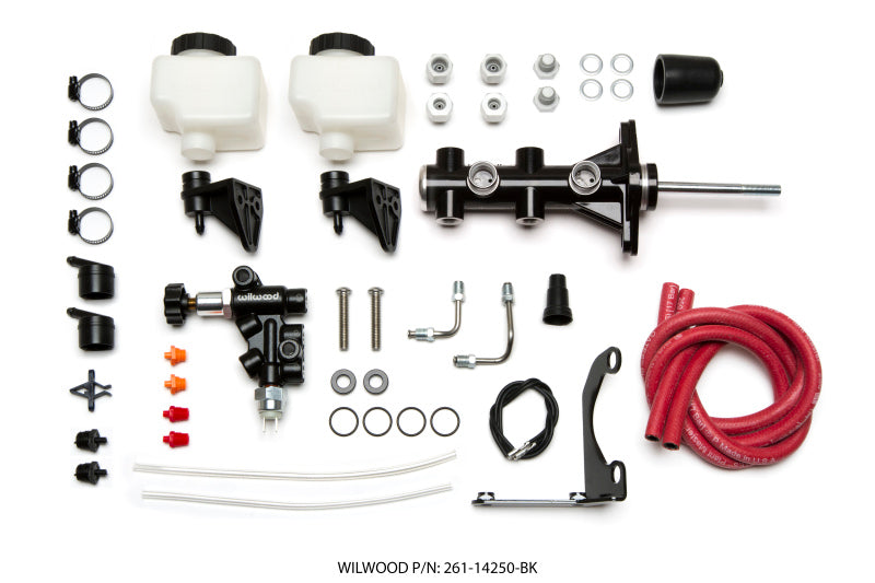 Wilwood Tandem Remote M/C Kit w L/H Brkt & Prop Valve - 15/16in Bore Black-W/Pushrod