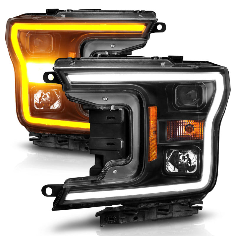 ANZO 2018-2020 Ford F-150 Projector Headlight w/ Plank Style Switchback Black Housing