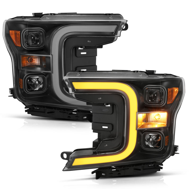 ANZO 18-19 Ford F-150 Projector Headlights w/Plank Style Switchback Black w/Amber