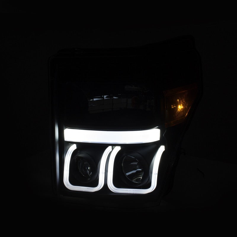 ANZO 11-16 Ford F-150 Super Duty Projector Headlights w/ U-Bar Switchback Black w/ Amber
