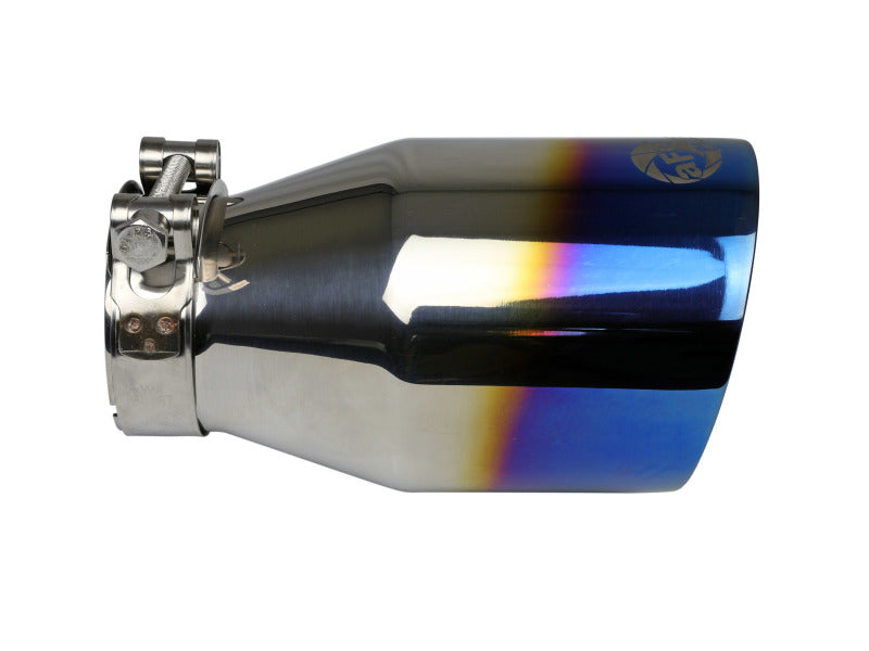 aFe Mach Force XP 304 Stainless Steel Clamp-On Exhaust Tip 2.5in Inlet / 4in Outlet - Blue Flame