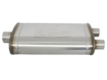 Load image into Gallery viewer, aFe MACHForce XP SS Muffler 3in Center Inlet / 2.5in Dual Outlets 22in L x 11in W x 6in H Body
