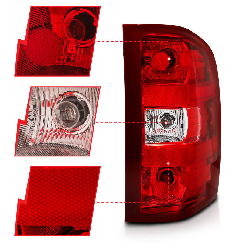ANZO 2007-2013 Chevy Silverado Taillight Red/Clear Lens (OE Replacement)