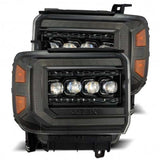 AlphaRex 14-18 GMC Sierra NOVA LED Proj Headlights Plnk Style Alpha Blk w/Activ Light/Seq Signal/DRL