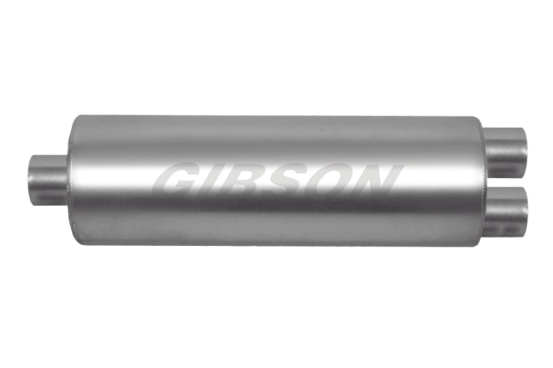Gibson SFT Superflow Center/Dual Round Muffler - 7x19in/3in Inlet/2.5in Outlet - Stainless