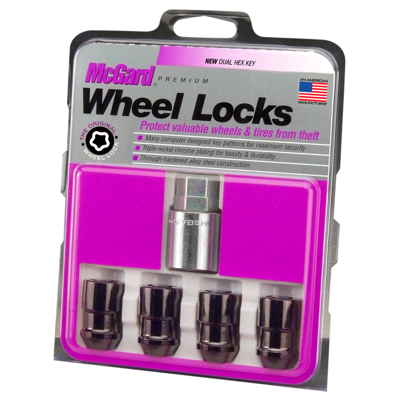 McGard Wheel Lock Nut Set - 4pk. (Cone Seat) 1/2-20 / 3/4 & 13/16 Dual Hex / 1.46in. Length - Black